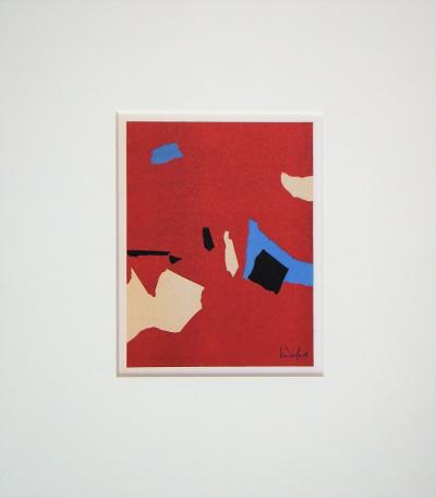 Nicolas DE STAËL (after) - Composition fond rouge, 1958 - Lithographe signed and dated 2