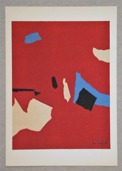 Nicolas DE STAËL (after) - Composition fond rouge, 1958 - Lithographe signed and dated 2