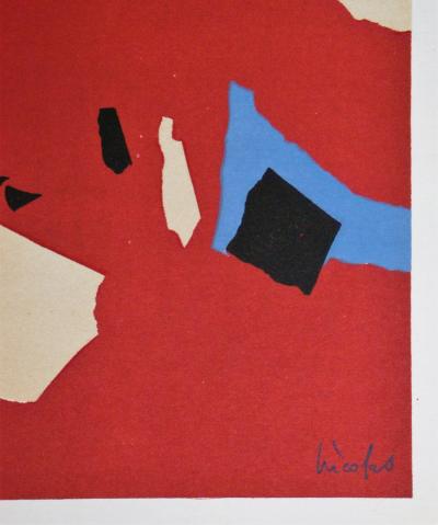 Nicolas DE STAËL (after) - Composition fond rouge, 1958 - Lithographe signed and dated 2