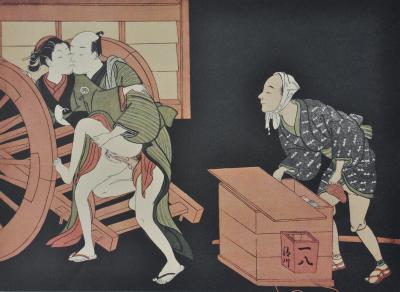 Suzuki HARUNOBU (d’après) : Le Marchand de Nouilles, 1961 - Lithographie érotique 2