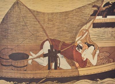 Suzuki HARUNOBU (d’après) : Le batelier, 1961 - Lithographie érotique 2