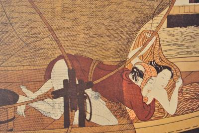 Suzuki HARUNOBU (d’après) : Le batelier, 1961 - Lithographie érotique 2