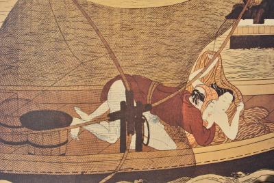 Suzuki HARUNOBU (d’après) : Le batelier, 1961 - Lithographie érotique 2