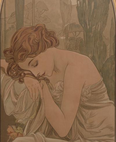 Alphonse MUCHA - Repos de la nuit, 1899 - Lithographie originale 2