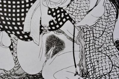 Katsushika Hokusaï (d’après) : Geisha ouverte - Lithographie érotique, 1961 2