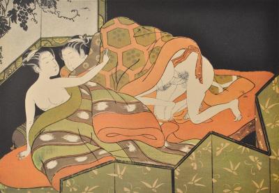 Isoda KORYUSAÏ (d’après) : Trio sous la couette - Lithographie érotique, 1961 2