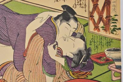 Kitagawa UTAMARO (d'après) : Amour de printemps - Lithographie érotique, 1961 2