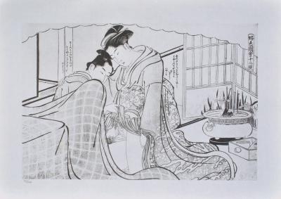 Kitagawa UTAMARO (d’après) : Geisha en robe longue, 1961 - Lithographie 2