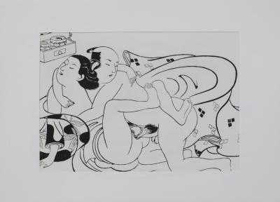 Torii KIYONOBU (d’après) : L’homme d’affaire et la Geisha, 1961 - Lithographie érotique 2