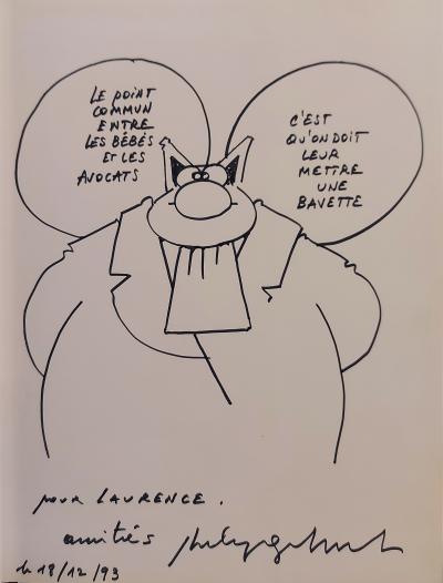 Philippe GELUCK - Le Chat : les avocats - Dessin original à l’encre, Signé 2