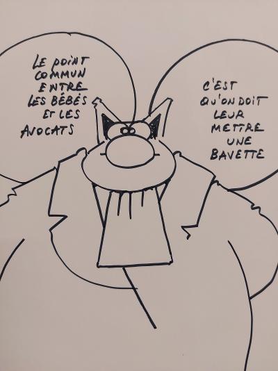 Philippe GELUCK - Le Chat : les avocats - Dessin original à l’encre, Signé 2
