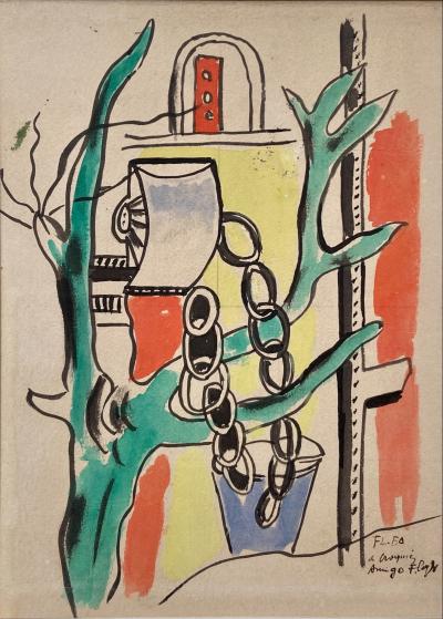 Fernand LEGER - Le puits, 1950 - Gouache sur papier