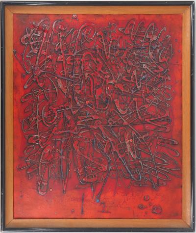 JEAN RUSTIN - Composition rouge, 1962 - Huile sur toile, Signée 2