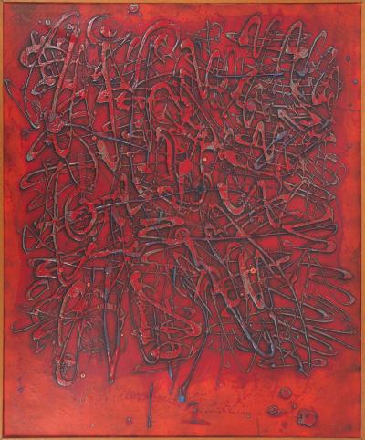 JEAN RUSTIN - Composition rouge, 1962 - Huile sur toile, Signée 2