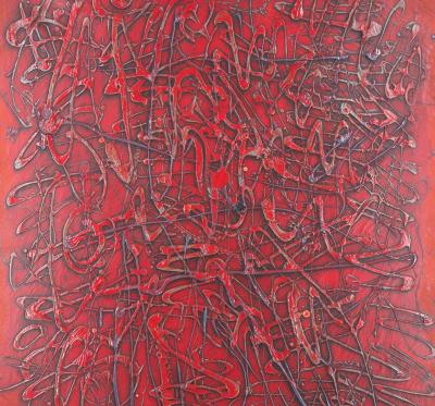 JEAN RUSTIN - Composition rouge, 1962 - Huile sur toile, Signée 2