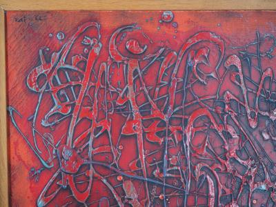 JEAN RUSTIN - Composition rouge, 1962 - Huile sur toile, Signée 2