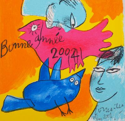 Guillaume CORNEILLE - Couple aux oiseaux, 2001 - Lithographie originale signée 2