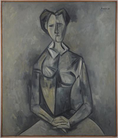 Duilio Barnabè - Demoiselle assise, 1952 - Huile sur toile signée 2