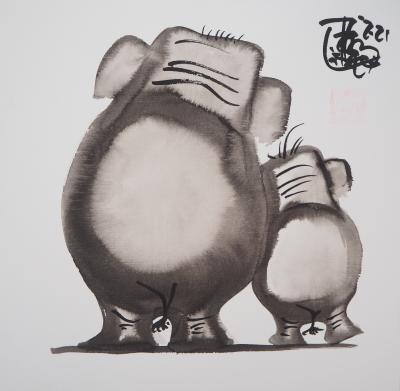 Laszlo TIBAY -  Eléphant swing - Dessin original, signé 2