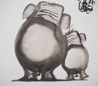 Laszlo TIBAY -  Eléphant swing - Dessin original, signé 2