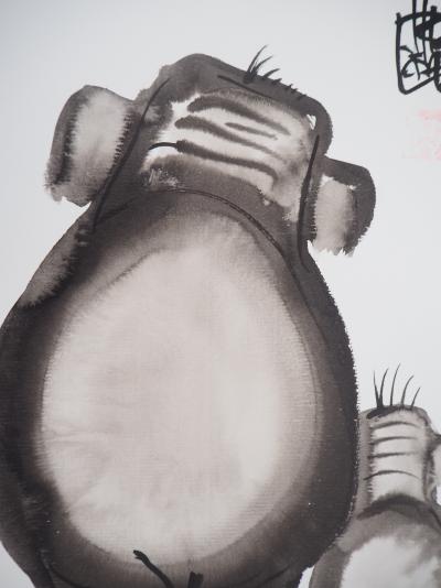 Laszlo TIBAY - Petit et grand éléphant- Dessin original, signé 2