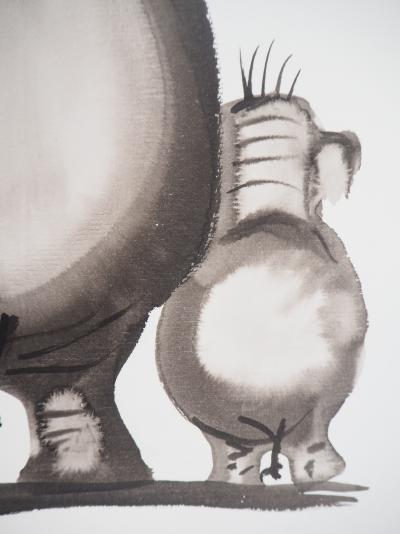 Laszlo TIBAY - Petit et grand éléphant- Dessin original, signé 2