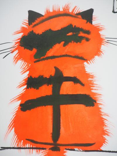 Laszlo TIBAY - Chat boudeur - Dessin original, signé 2