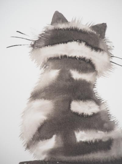 Laszlo TIBAY - Maternité : Bébé chat et sa maman - Dessin original, signé 2