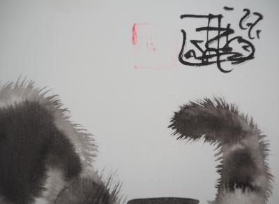 Laszlo Tibay - Chat allongé dans l’escalier - Dessin original, signé 2