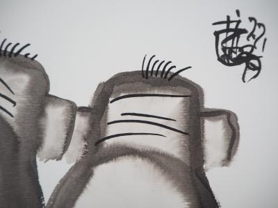 Laszlo Tibay - Accolade d’Eléphants - Dessin original, signé 2