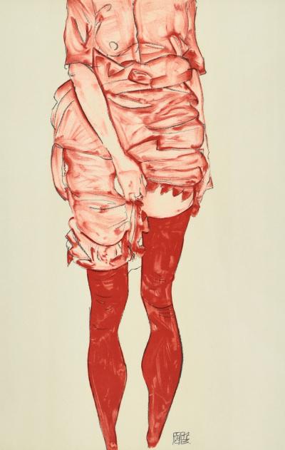 Egon SCHIELE (after) - La fille en rouge, 1913 - Numbered Lithograph 2