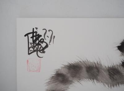 Laszlo TIBAY - Chat prêt à bondir sur la souris - Dessin original, signé 2