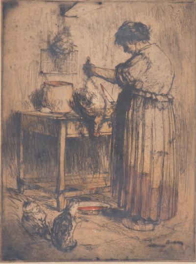 Armand COUSSENS -  La cuisinière - Gravure originale signée 2