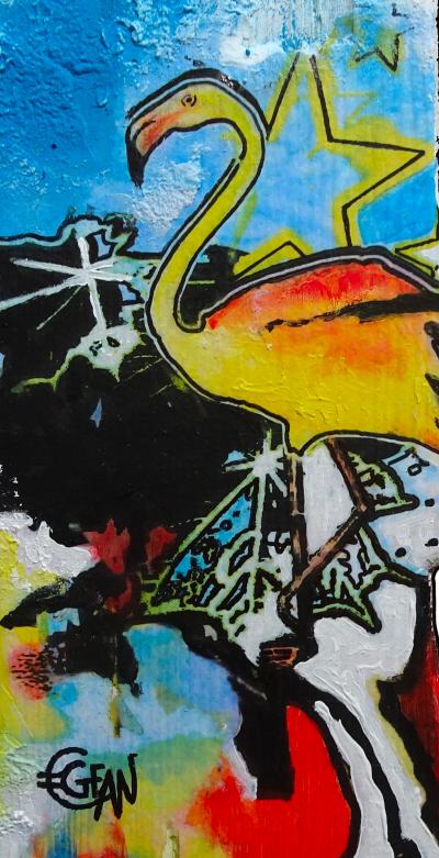 Claude GEAN - Totem 20 - Flamand rose, 2021 - Acrylique sur bois signée 2