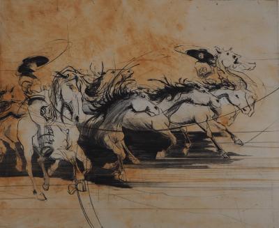 Jean-Marie GUINY - Manade de Rosso - Gravure originale signée 2