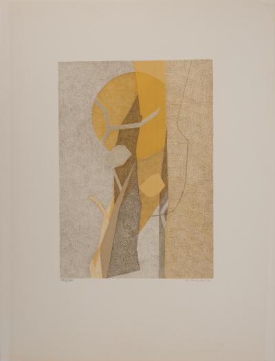 André Beaudin - Couché de soleil sur la montagne - Lithographie originale signée 2