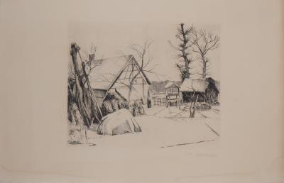 Eugene Corneau - Ferme sous la neige  - Gravure originale signée 2