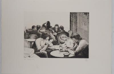 Etienne Bouchaud - Paris : étudiants du quartier latin - Gravure originale signée 2