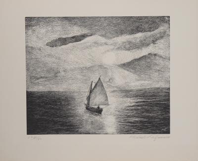 Herbert Lespinasse - Bateau ivre au clair de lune - Lithographie originale signée 2