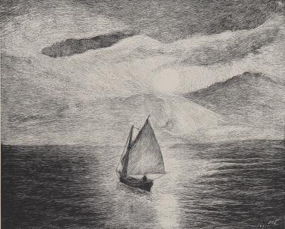 Herbert Lespinasse - Bateau ivre au clair de lune - Lithographie originale signée 2
