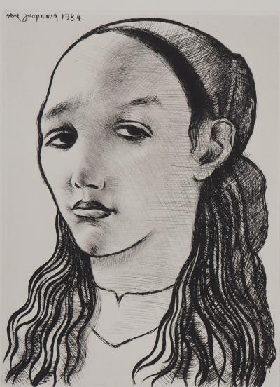 André Jacquemin - Portrait d’une jeune fille : Aïda - Gravure originale signée 2