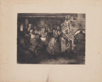 Simon Glatzer - Intérieur russe - Gravure originale signée 2