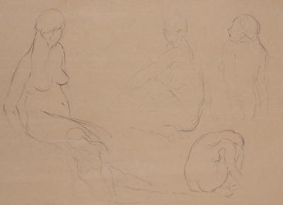 Eric Kram - Etudes de nu, 1972 - Dessin original signé 2