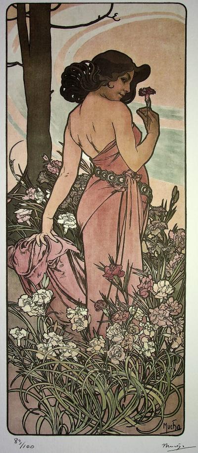 Alphonse MUCHA (D'après) - Les fleurs : L'Œillet  - Photolithographie en couleur 2