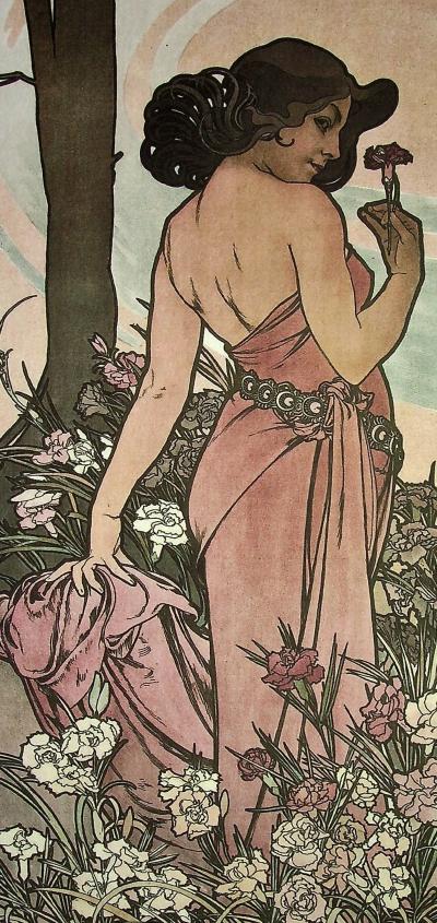 Alphonse MUCHA (D'après) - Les fleurs : L'Œillet  - Photolithographie en couleur 2