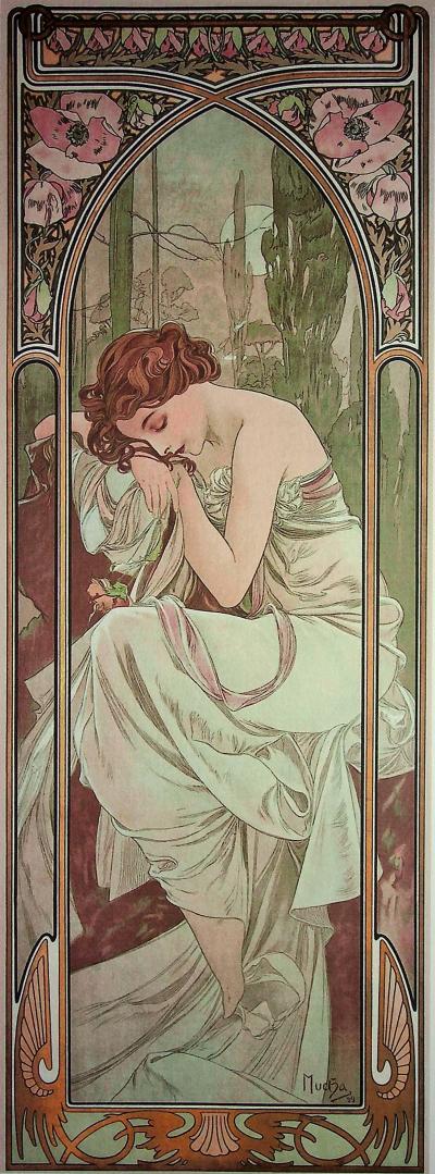 Alphonse MUCHA (D'après) - Les Heures du jour : Repos de la nuit   - Photolithographie en couleur 2
