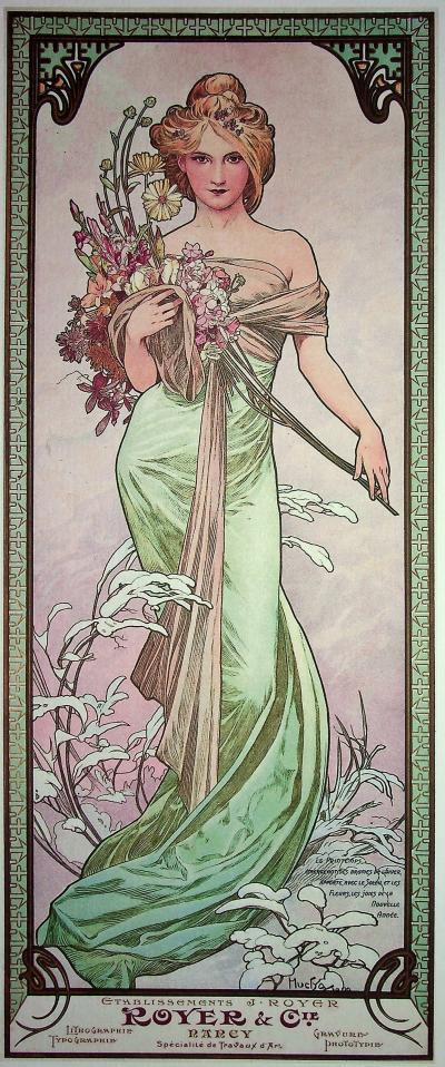 Alphonse MUCHA (D'après) - Les quatre saisons : Le Printemps  - Photolithographie en couleur 2