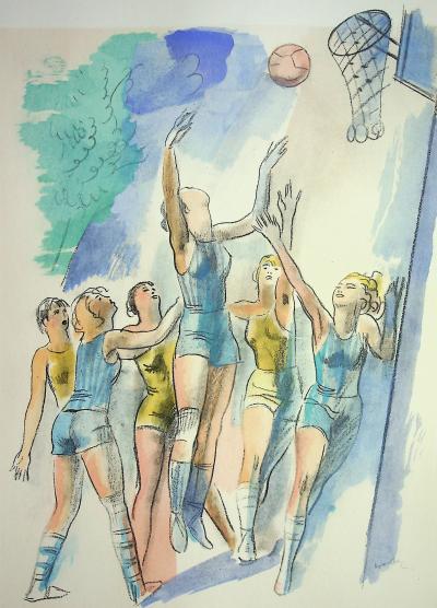 Milivoj UZELAC - Match de Basketball - Lithographie originale signée 2