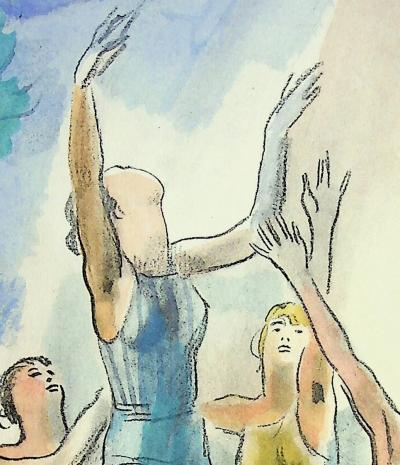 Milivoj UZELAC - Match de Basketball - Lithographie originale signée 2