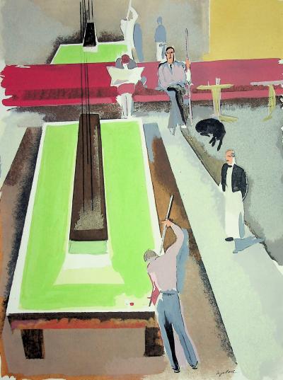 Milivoj UZELAC - Le billard - Lithographie originale signée 2